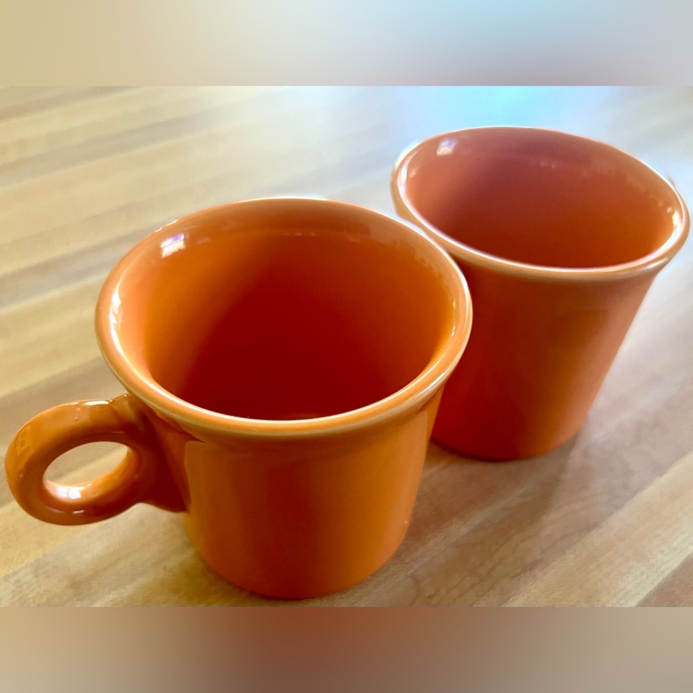 Fiestaware Tangerine Orange Tom & Jerry Ring Handle Mugs Set of 2 EUC